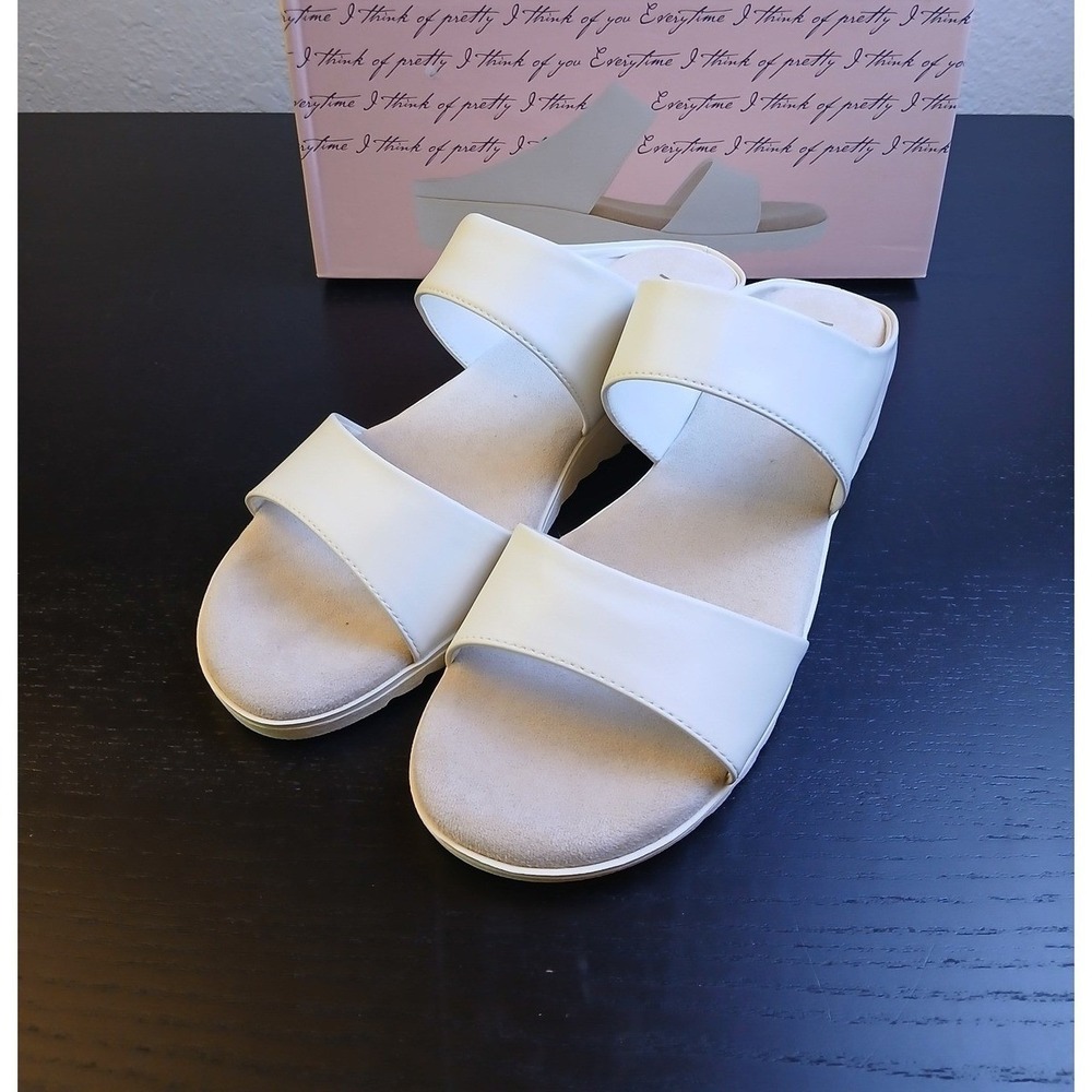 Kensie Endy Comfort White Platform Slide Sandals Wedge Mule KS261621 Women's 10M
